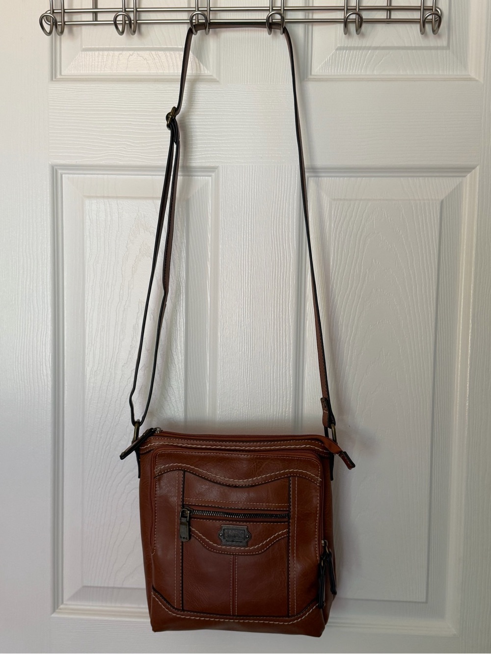 b.o.c. Men's Messenger Crossbody Bag in Cognac Brown - Picture 2 of 7